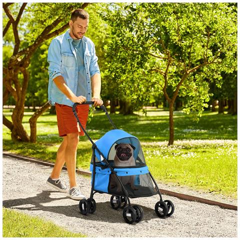 Passeggino Per Cani Pieghevole Con Tettuccio Regolabile E Ruote Girevoli, 82x47x97cm, Blu - Foto 1