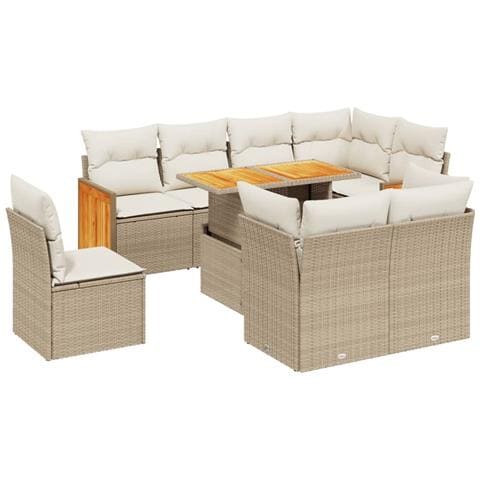 Set Divano Da Giardino 9 Pz Con Cuscini Beige In Polyrattan - Foto 1