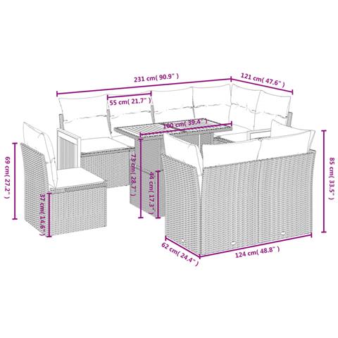 Set Divano Da Giardino 9 Pz Con Cuscini Beige In Polyrattan - Foto 2