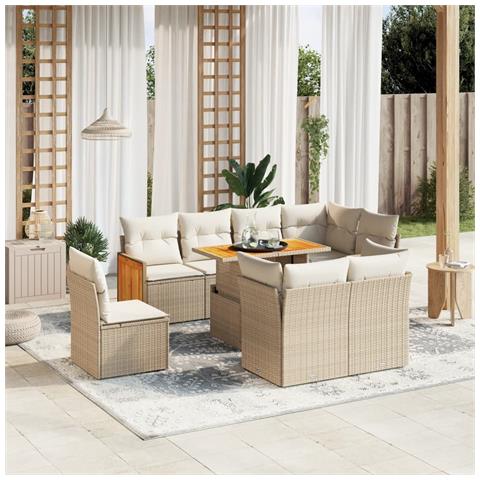 Set Divano Da Giardino 9 Pz Con Cuscini Beige In Polyrattan - Foto 3