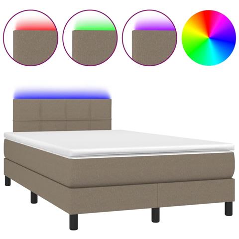 Letto a Molle con Materasso e LED Tortora 120x190 cm in Tessuto - Foto 1