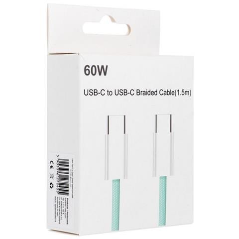 Cavo Dati E Ricarica Pd60w 3a C263 Usb-c To Usb-c Fast Charge 60w 1,5m Green Per Smartphone Tablet - Foto 1