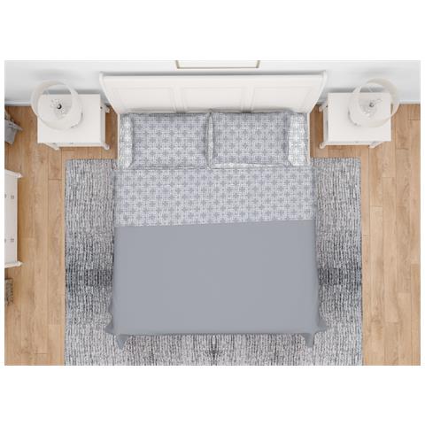Completo Lenzuola Letto In 100% Cotone Made Italy Disegno Catena Francese Grigio - Foto 1