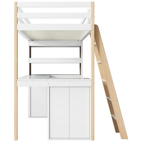 Letto A Soppalco 90x200 Cm, Letto A Soppalco Per Bambini, Letto Multifunzionale Per Bambini, Bianco + Natura - Foto 2