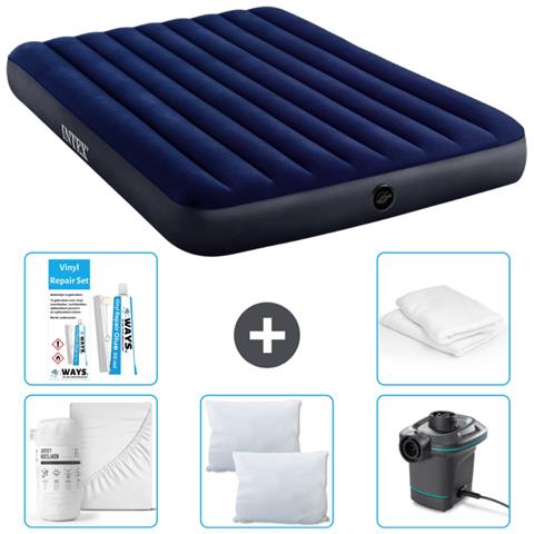 Set Materassino Gonfiabile - 203x152x25 Cm - Blu - Include Accessori Coordinati Cb2 - Foto 1