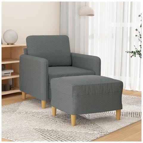 Poltrona con Poggiapiedi Grigio Scuro 60 cm in Tessuto - Foto 2