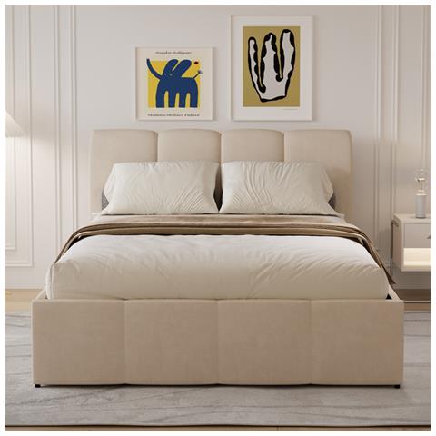 Baltimore Baule Letto Cloud 140x190cm Velluto Beige - Foto 1