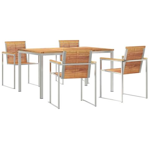 Set da pranzo da giardino 5 pezzi in legno solido di teak,  Tavolo da pranzo all'aperto 150x90x75 cm in legno solido di teak - Foto 1