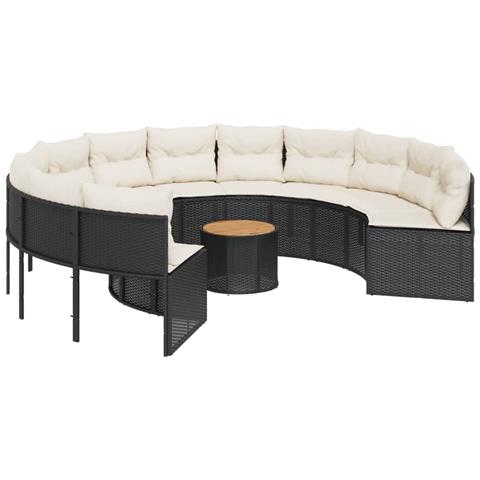 Divano Giardino con Tavolo e Cuscini Circolare Nero Polyrattan - Foto 1