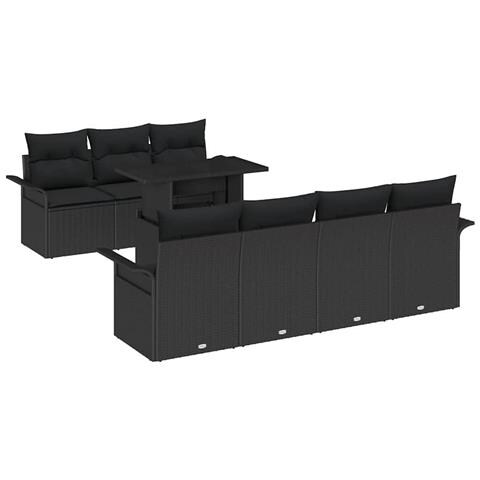 Set divano da giardino 8 pezzi con cuscini Nero Polyrattan - Foto 1