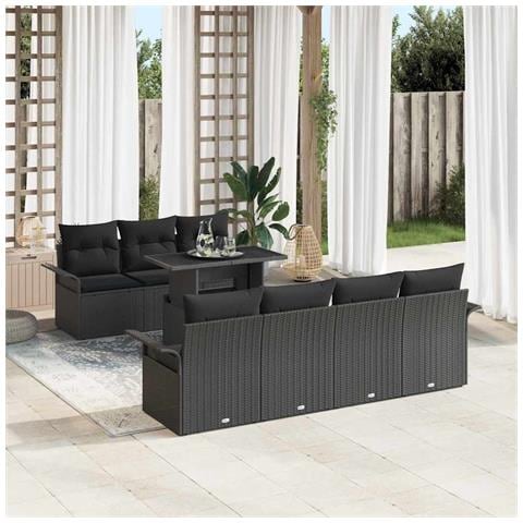 Set divano da giardino 8 pezzi con cuscini Nero Polyrattan - Foto 2