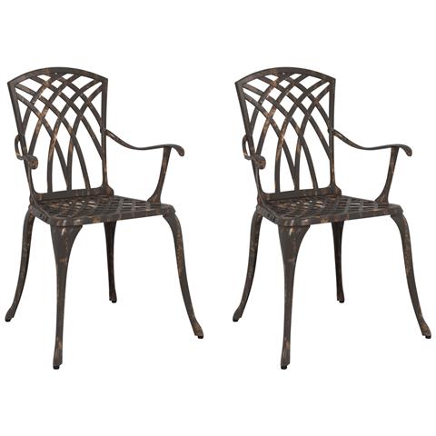 Set di 2 Sedie da Giardino in Alluminio Fuso Bronzo - Foto 1