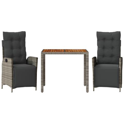 Set da Pranzo da Giardino 3 pz con Cuscini in Polyrattan Grigio - Foto 1