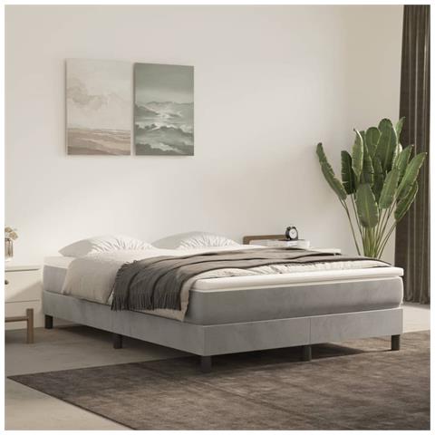 Giroletto a Molle con Materasso Grigio Chiaro 140x200cm Velluto - Foto 2