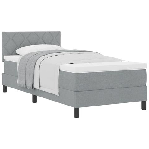 Letto con Box Spring con Materasso Grigio Chiaro 90x200 cm Tessuto - Foto 1