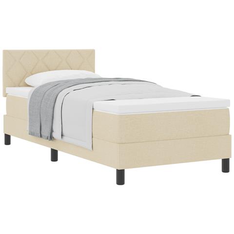 Letto con Rete con Materasso Crema 90x200 cm Tessuto - Foto 1
