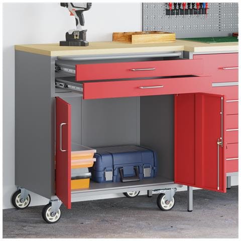 Armadio per Attrezzi con Ruote e Serratura Rosso 75x45x85 cm Acciaio - Foto 2