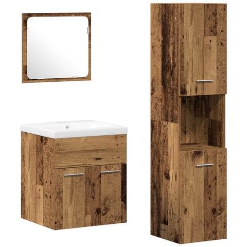Set di Mobili da Bagno 4 Pezzi - Legno Vecchio in Legno Ingegnerizzato - Foto 1