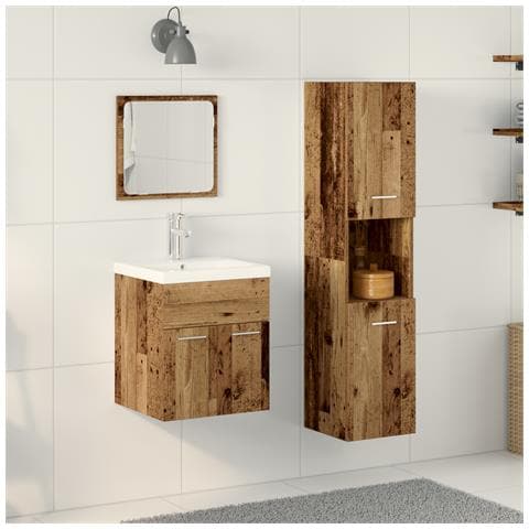 Set di Mobili da Bagno 4 Pezzi - Legno Vecchio in Legno Ingegnerizzato - Foto 2