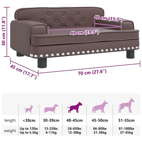 Lettino per Cani Marrone 70x45x30 cm in Similpelle - Foto 7