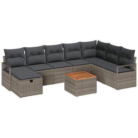 Set Divano da Giardino con cuscino 9 pcs Grigio Poly Rattan - Foto 1