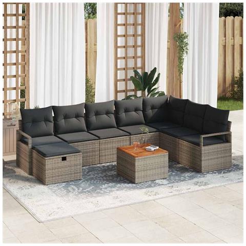 Set Divano da Giardino con cuscino 9 pcs Grigio Poly Rattan - Foto 2