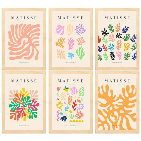 Set Di 6 Stampe Illustrazioni Artistiche Di Henri Matisse Collezione Vegetazione Di Dipinti Decorativi Cornice In Legno Chiaro A3 Telaio In Legno Chiaro - Foto 1