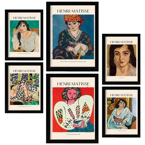 Set Di 6 Stampe Collezione Di Opere D'arte Di Henri Matisse, Quadri Decorativi Per Il Tuo Soggiorno, Stampe Artistiche Da Parete Per La Casa A3 & A4 Cornice Nera - Foto 1