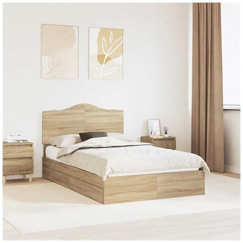Letto con Contenitore con testiera Rovere Sonoma 135 x 190 cm - Foto 2