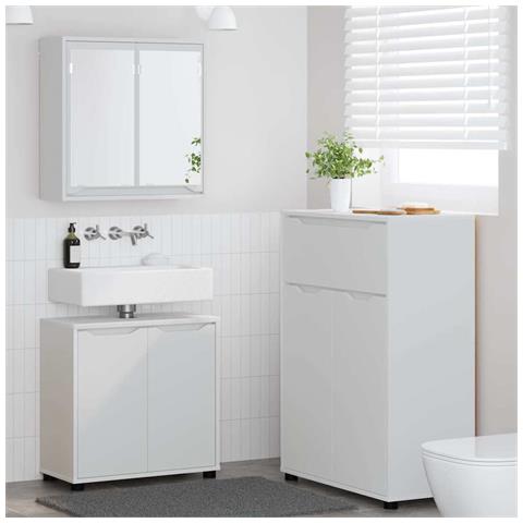 Set di mobili per il bagno 3 pcs Bianco Legno multistrato - Foto 2