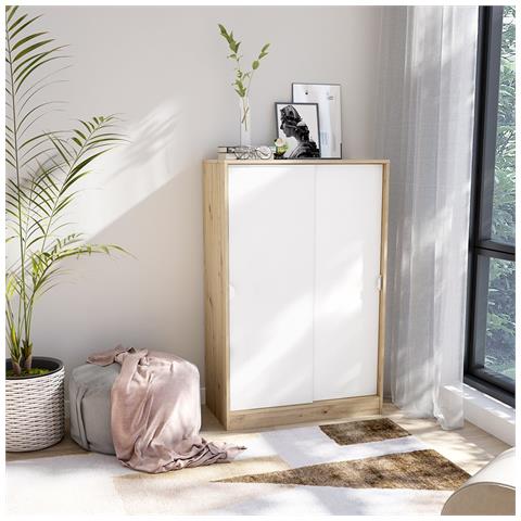 Armadio Camera Da Letto Stelvio - Guardaroba 2 Ante 2 Ripiani, 77x119h Cm Marrone Rovere Nodi - Foto 2