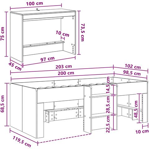 Letto alto per bambini con scrivania Bianco 98.5 x 200 cm - Foto 7
