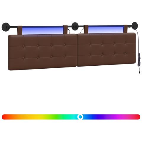Testiera sospesa Con luce LED Marrone Similpelle - Foto 1