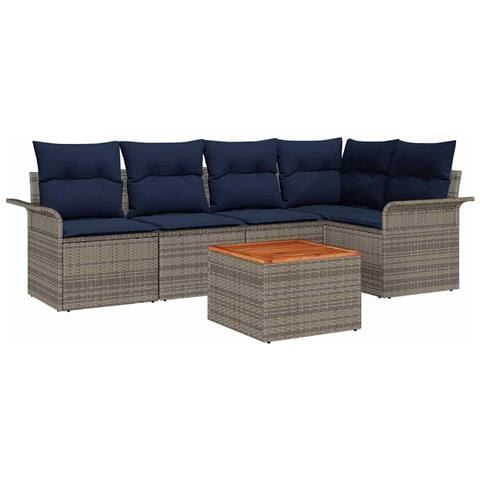 Set Divano da Giardino con cuscino 6 pcs Grigio polyrattan - Foto 1