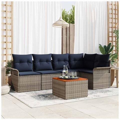 Set Divano da Giardino con cuscino 6 pcs Grigio polyrattan - Foto 2