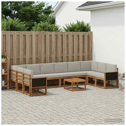 Set di divani da esterno 11 pcs Naturale e Grigio Chiaro - Foto 2