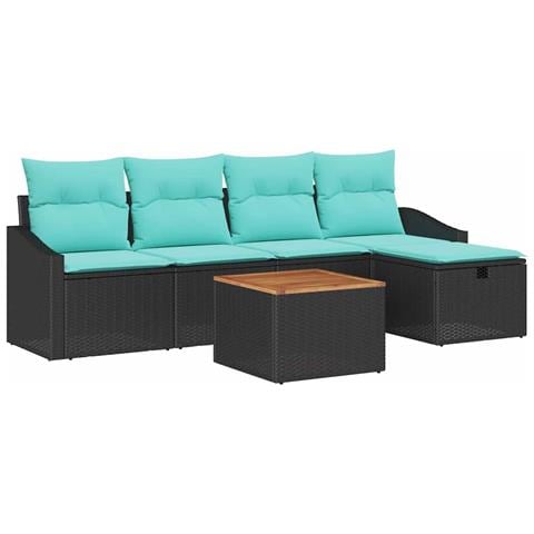 Set Divano da Giardino con cuscino 6 pcs Nero polyrattan - Foto 1