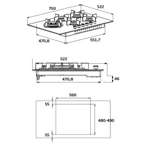 Piano Cottura 75222 S a Gas 5 Fuochi Gas Colore Nero - Foto 2