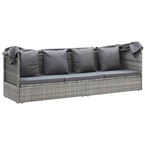 Lettino da Giardino con Tettuccio in Polyrattan Grigio Mélange - Foto 2