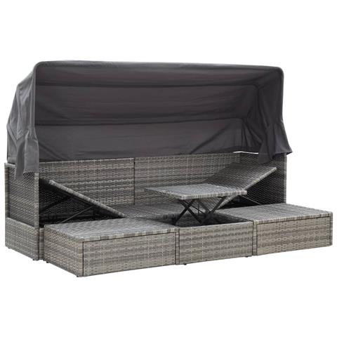 Lettino da Giardino con Tettuccio in Polyrattan Grigio Mélange - Foto 10