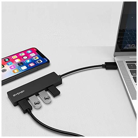 Hub Usb Byeasy 4 Porte Usb 3.0 Hub Ultra Sottile Usb Portatile Splitter Per Imac Pro Macbook Air Mac Mini Pro Surface Pro Pc Notebook Portatili Unit Flash Usb E Hdd Mobile (in Pelle Nera)  - Foto 2