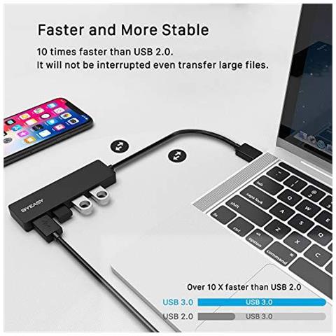 Hub Usb Byeasy 4 Porte Usb 3.0 Hub Ultra Sottile Usb Portatile Splitter Per Imac Pro Macbook Air Mac Mini Pro Surface Pro Pc Notebook Portatili Unit Flash Usb E Hdd Mobile (in Pelle Nera)  - Foto 4