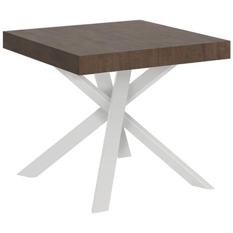 Tavolo Allungabile 90x90/194 Cm Clerk Piano - Gambe Bianche - Noce - Foto 5