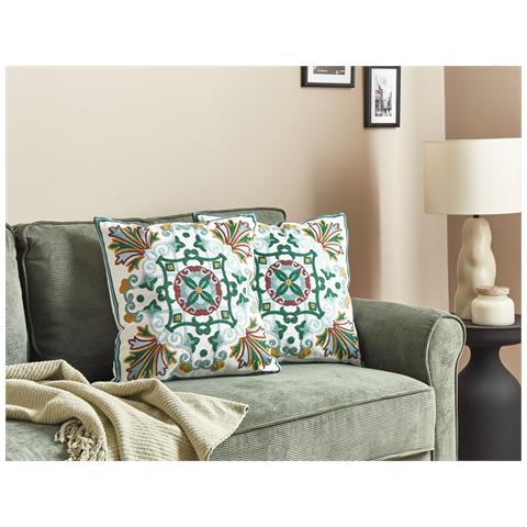 Set Di 2 Cuscini Elanite Cotone 45 X 45 Cm Verde Trama Orientale - Foto 1