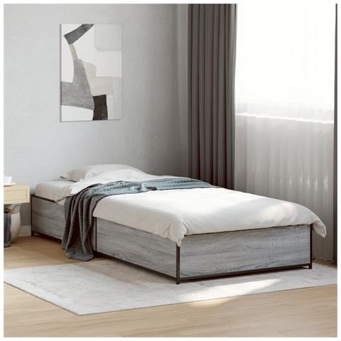 Giroletto Grigio Sonoma 90x190cm In Legno Multistrato E Metallo - Foto 3