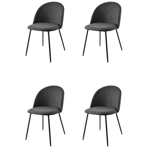 Set 4 Sedie Sala Da Pranzo Luna Gambe In Acciaio Nero Opaco, Tessuto Antracite - Foto 1