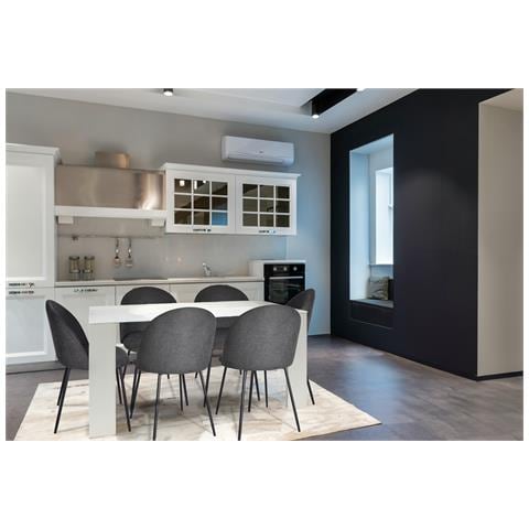 Set 4 Sedie Sala Da Pranzo Luna Gambe In Acciaio Nero Opaco, Tessuto Antracite - Foto 2