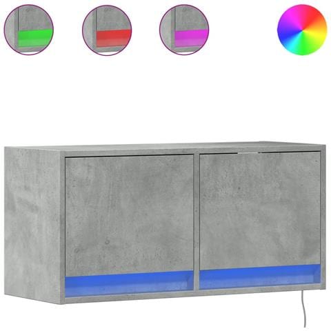 Mobile Tv A Parete Con Luci Led Grigio Cemento 80x31x35 Cm - Foto 2