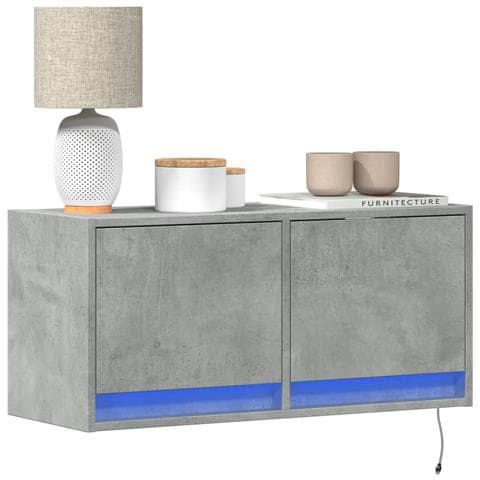 Mobile Tv A Parete Con Luci Led Grigio Cemento 80x31x35 Cm - Foto 1