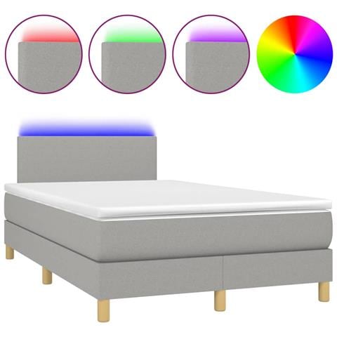 Letto a Molle Materasso e LED Grigio Chiaro 120x190 cm Tessuto - Foto 1